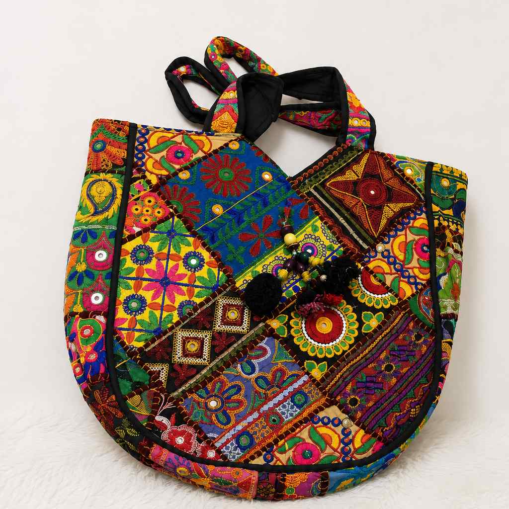 Colorful Bliss Cotton Bag with Detailed Embroidery Work