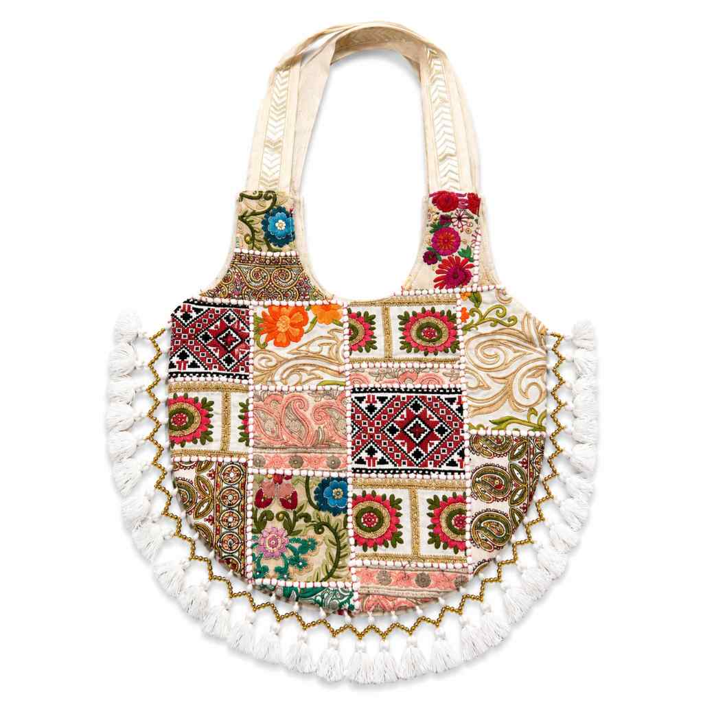 Vintage Noir Tassel Embroidered Tote Bag for Women