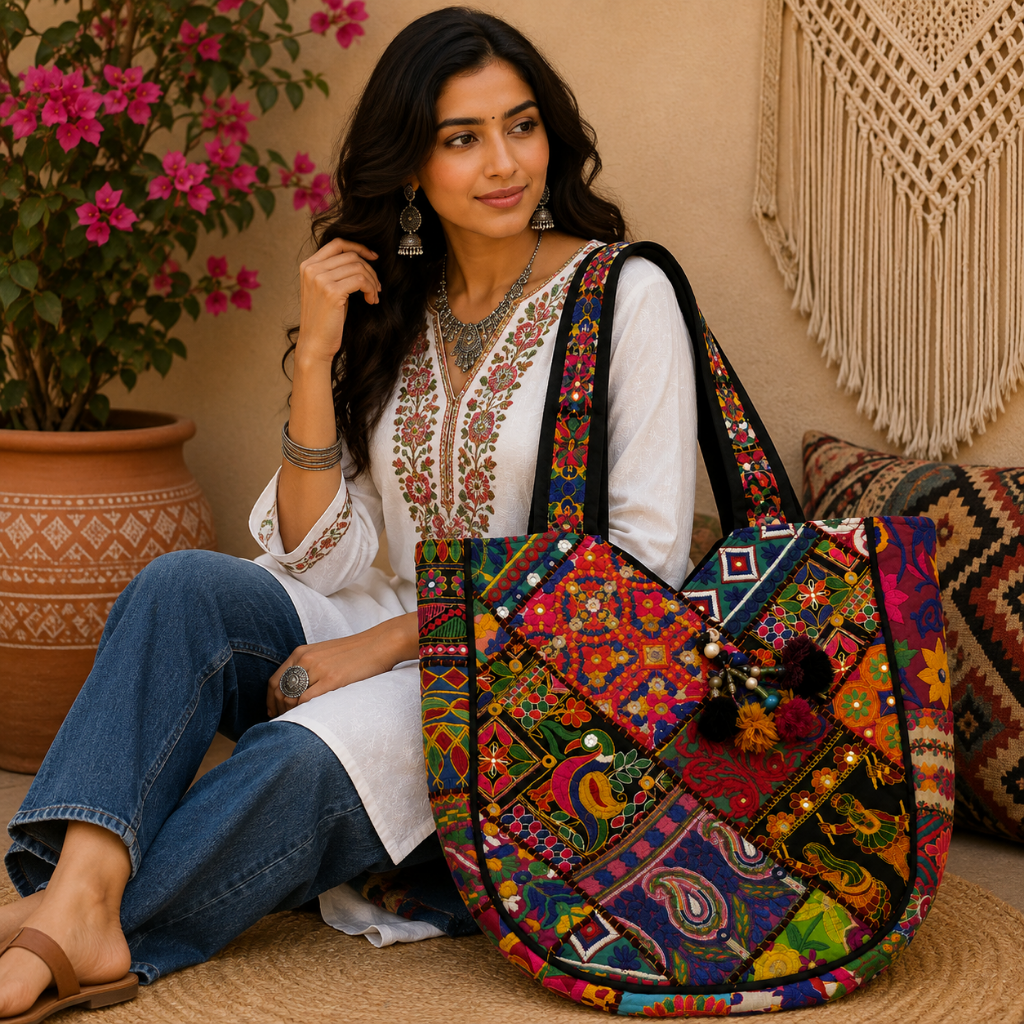 Colorful Bliss Cotton Bag with Detailed Embroidery Work