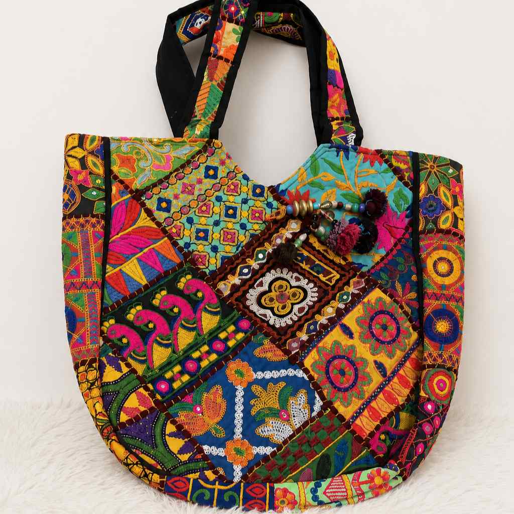 Colorful Bliss Cotton Bag with Detailed Embroidery Work
