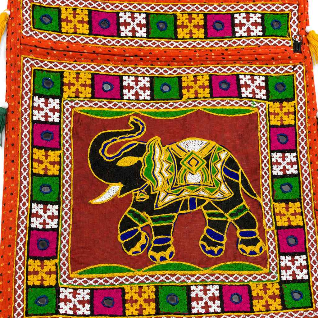 Folk Art Elephant Embroidered Sling Bag