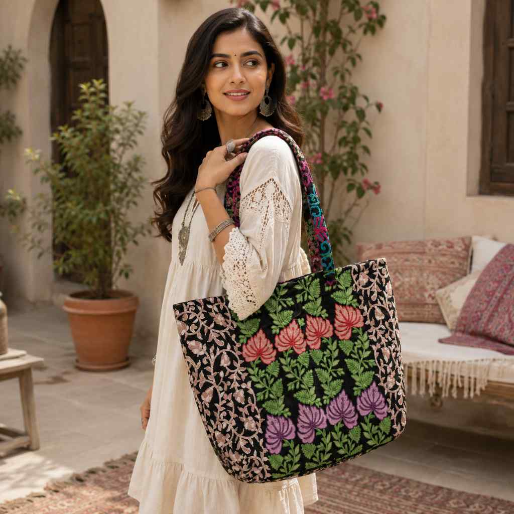 Color Story Embroidered Boho Tote Bag for Women