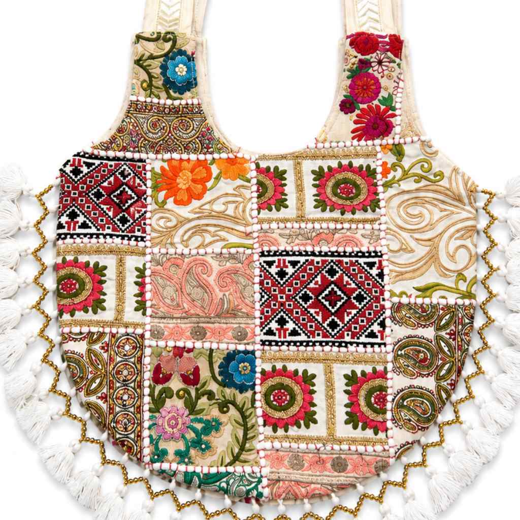Vintage Noir Tassel Embroidered Tote Bag for Women