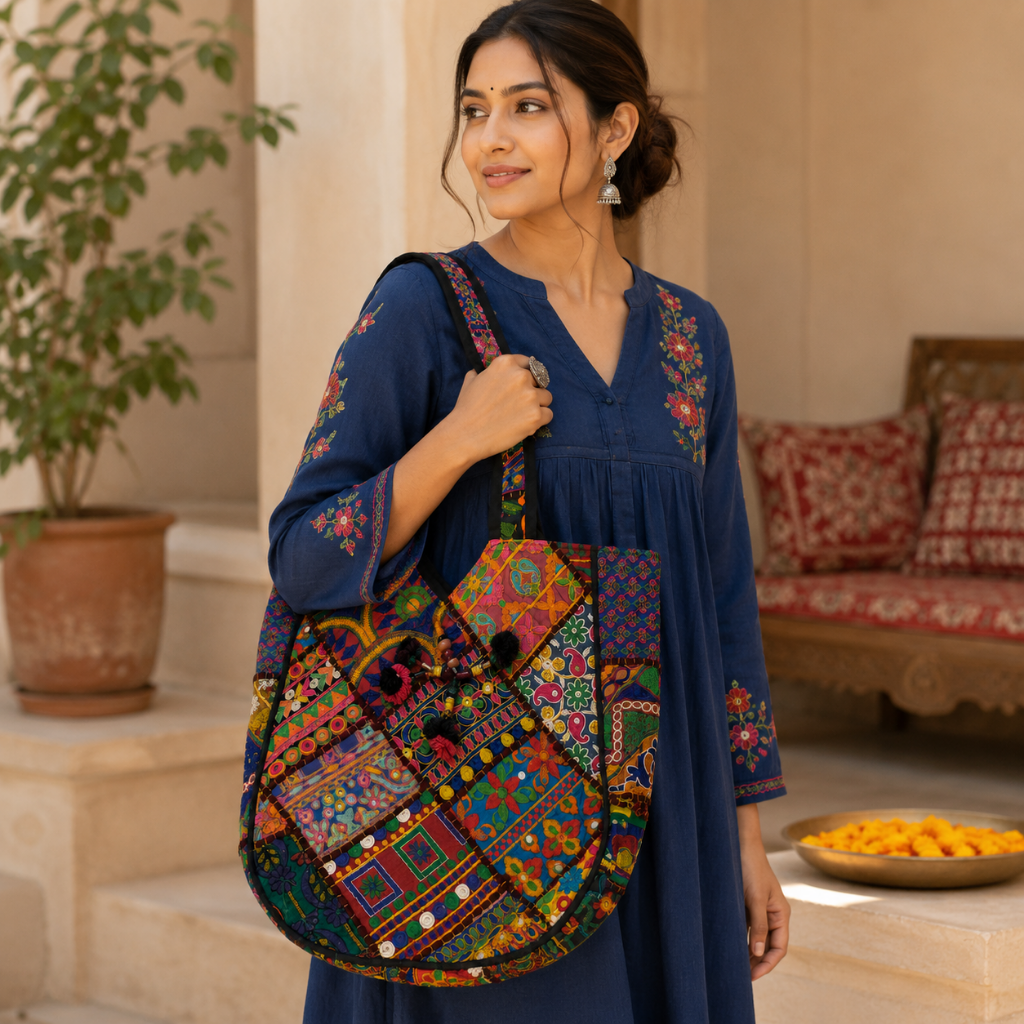 Colorful Bliss Cotton Bag with Detailed Embroidery Work