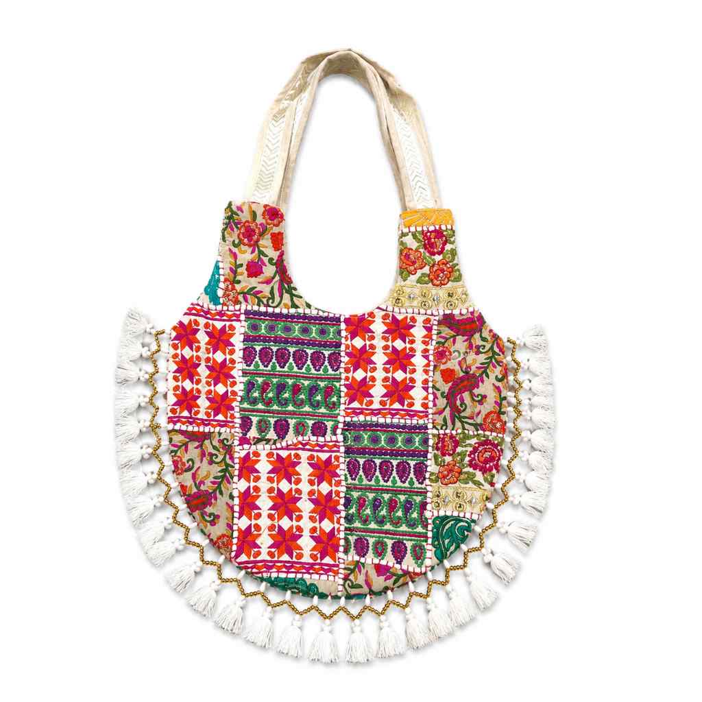 Vintage Noir Tassel Embroidered Tote Bag for Women