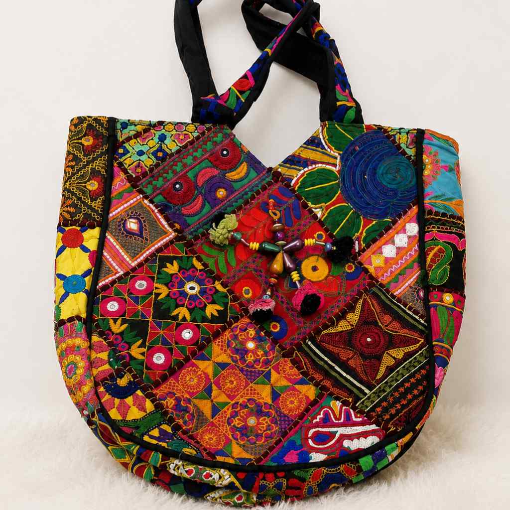 Colorful Bliss Cotton Bag with Detailed Embroidery Work