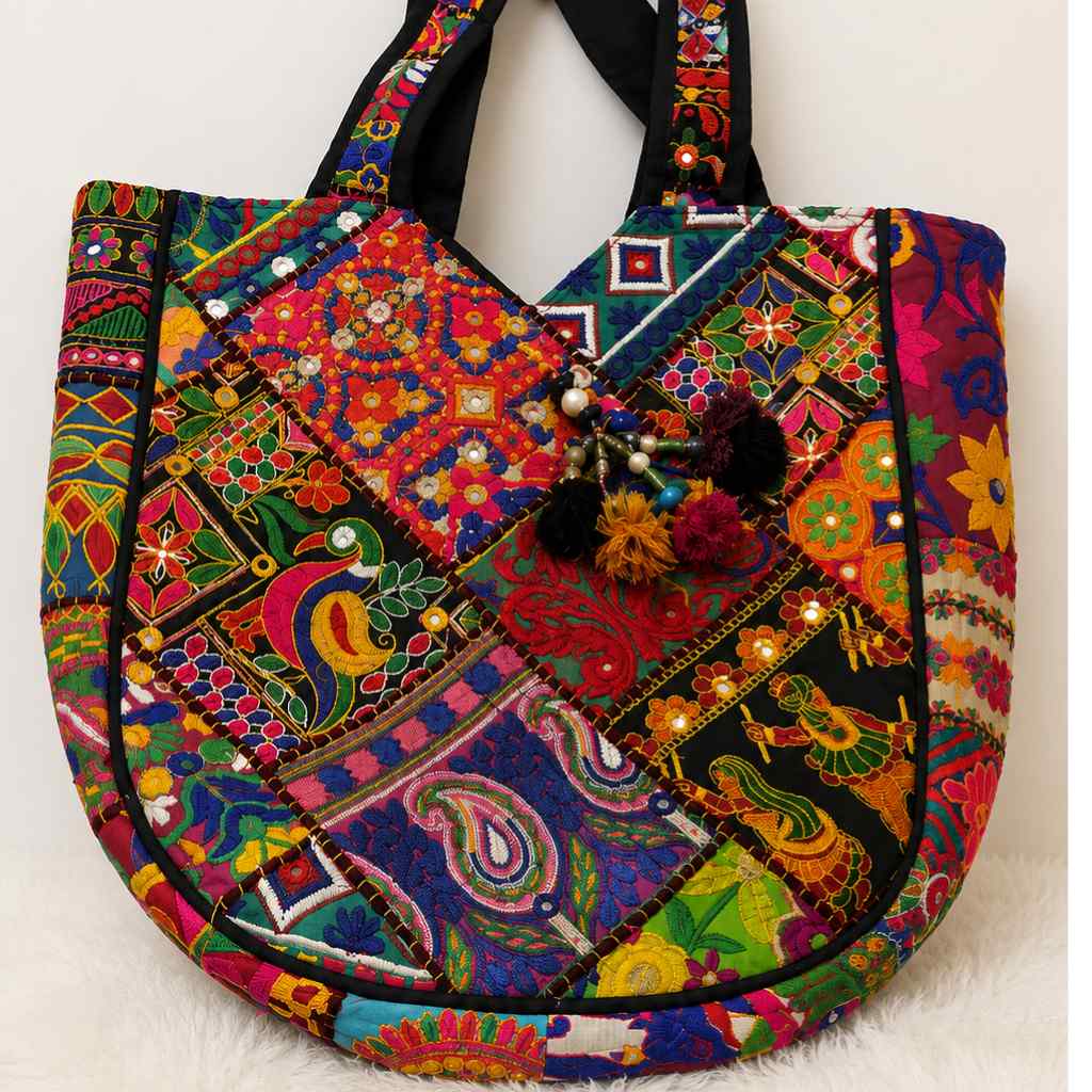 Colorful Bliss Cotton Bag with Detailed Embroidery Work