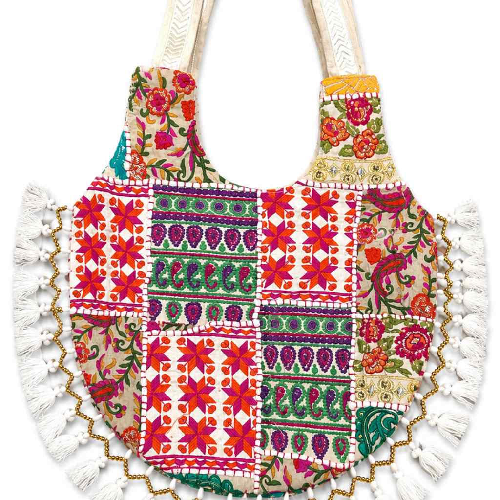Vintage Noir Tassel Embroidered Tote Bag for Women