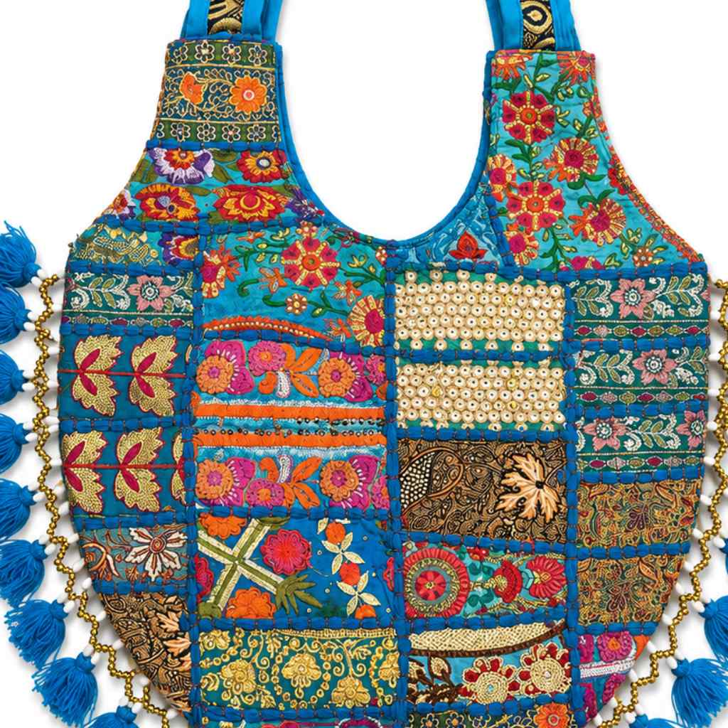 Vintage Noir Tassel Embroidered Tote Bag for Women