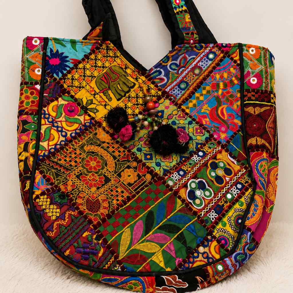 Colorful Bliss Cotton Bag with Detailed Embroidery Work