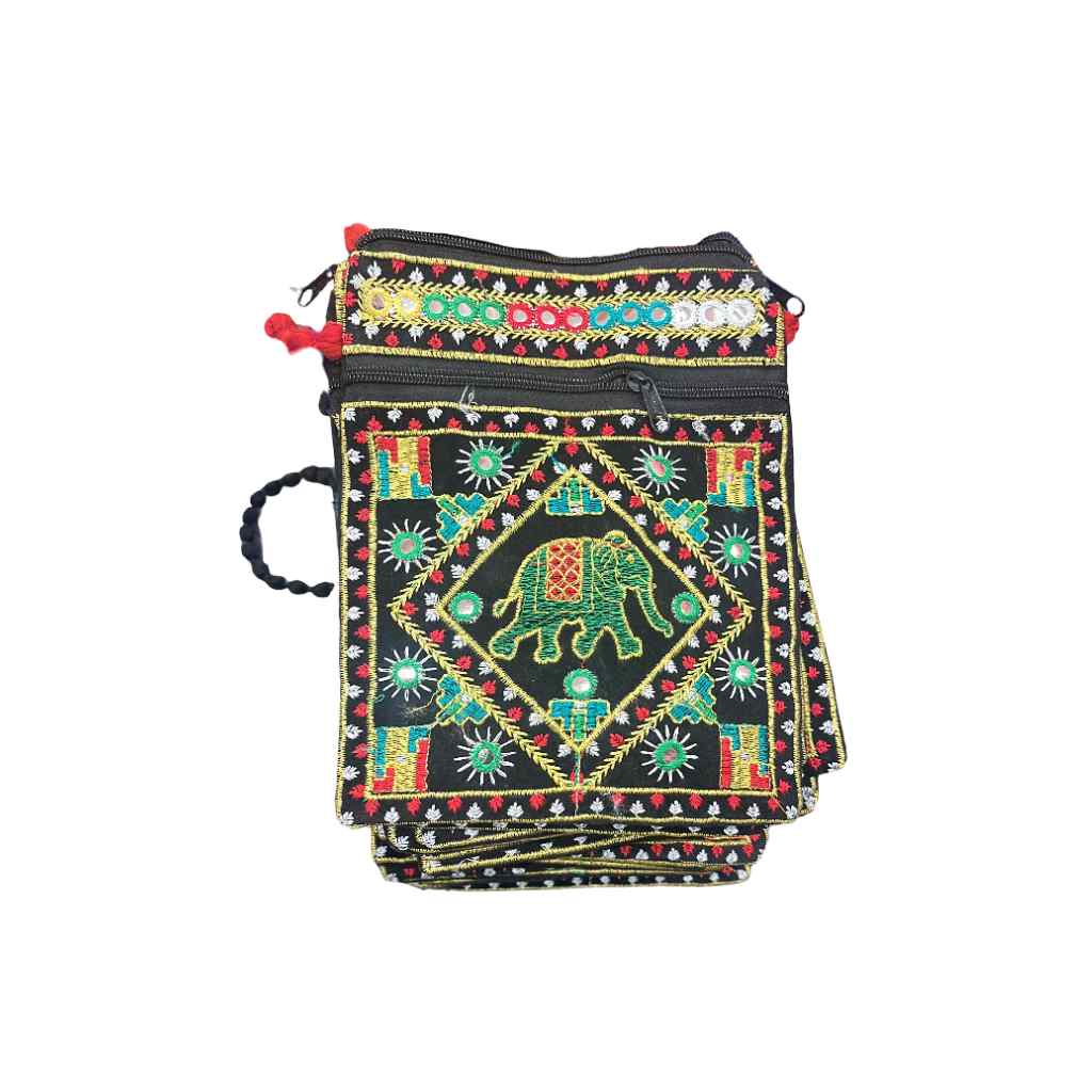 Folk Art Elephant Embroidered Sling Bag