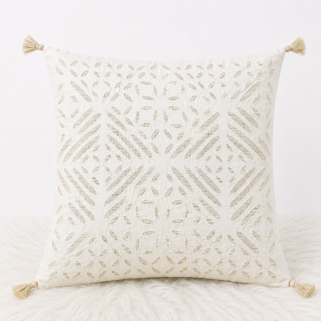 Garden Grace Applique Cutwork Cushion Cover