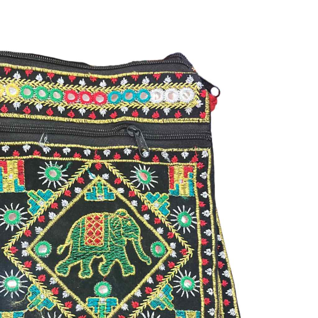 Folk Art Elephant Embroidered Sling Bag