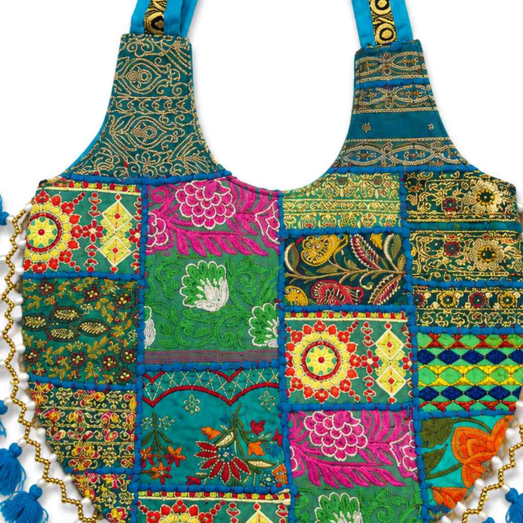 Vintage Noir Tassel Embroidered Tote Bag for Women