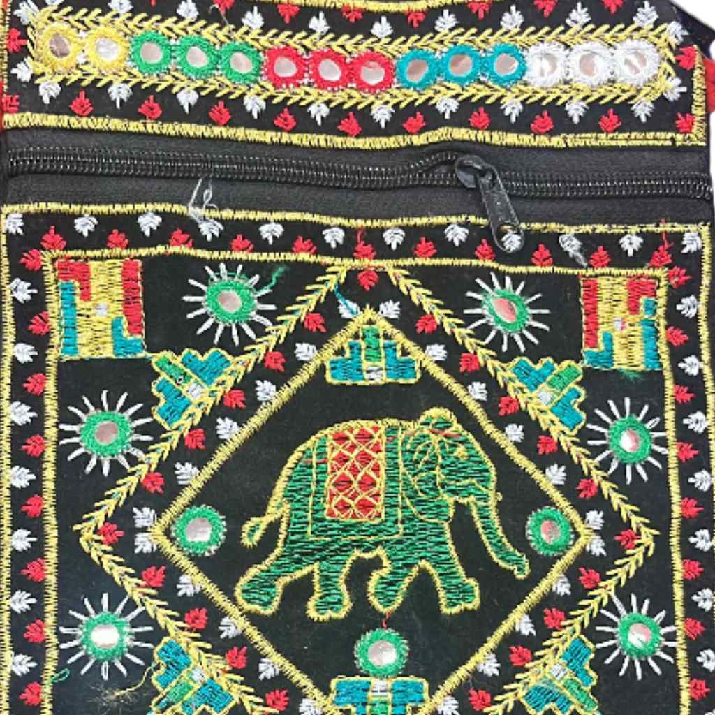 Folk Art Elephant Embroidered Sling Bag