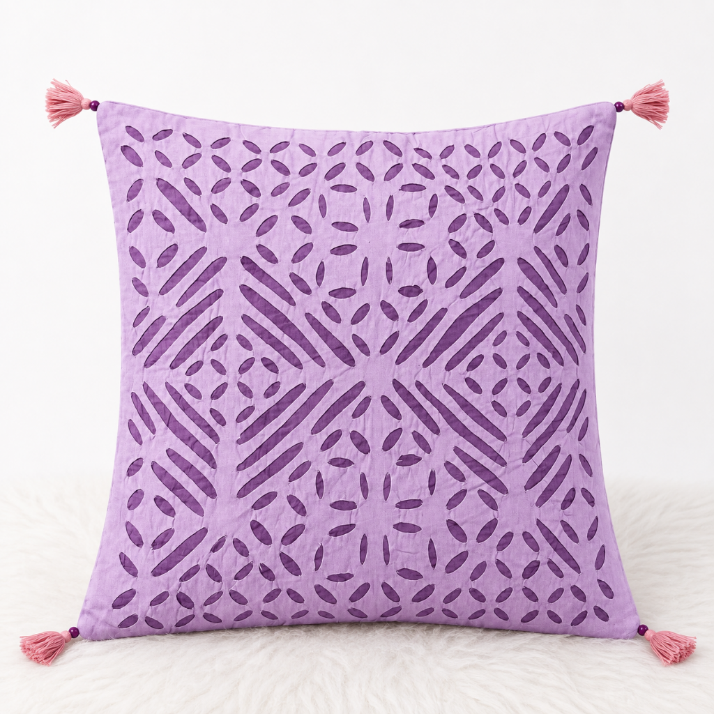 Garden Grace Applique Cutwork Cushion Cover