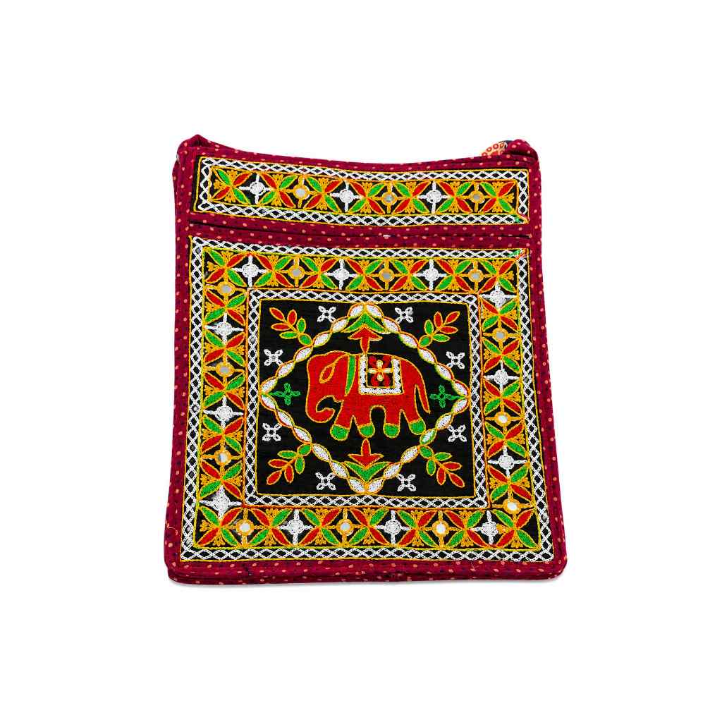 Folk Art Elephant Embroidered Sling Bag