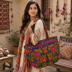 Color Story Embroidered Boho Tote Bag for Women
