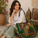Boho Embroidered Tote Bag with Tassels