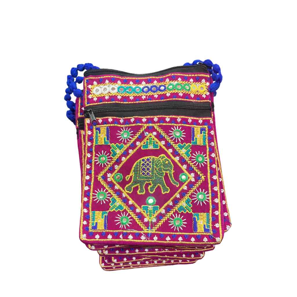 Folk Art Elephant Embroidered Sling Bag