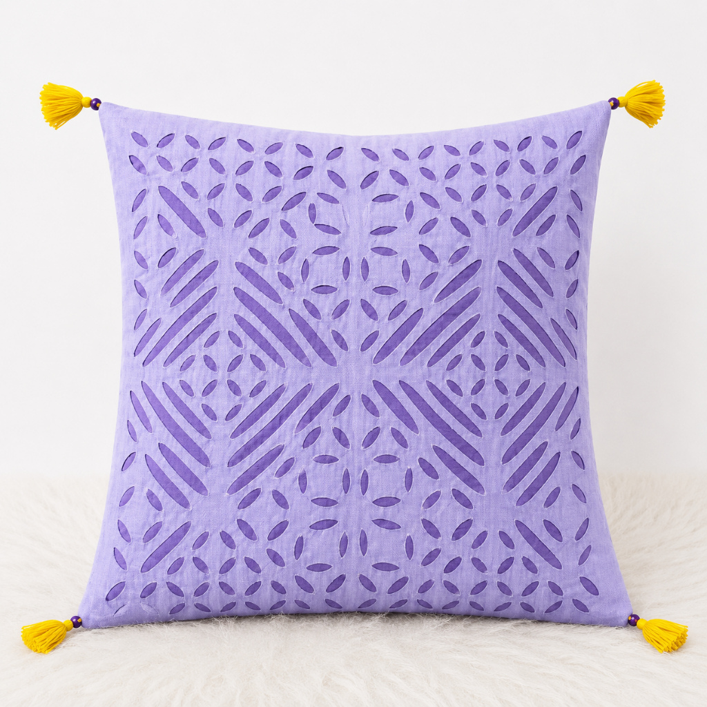 Garden Grace Applique Cutwork Cushion Cover