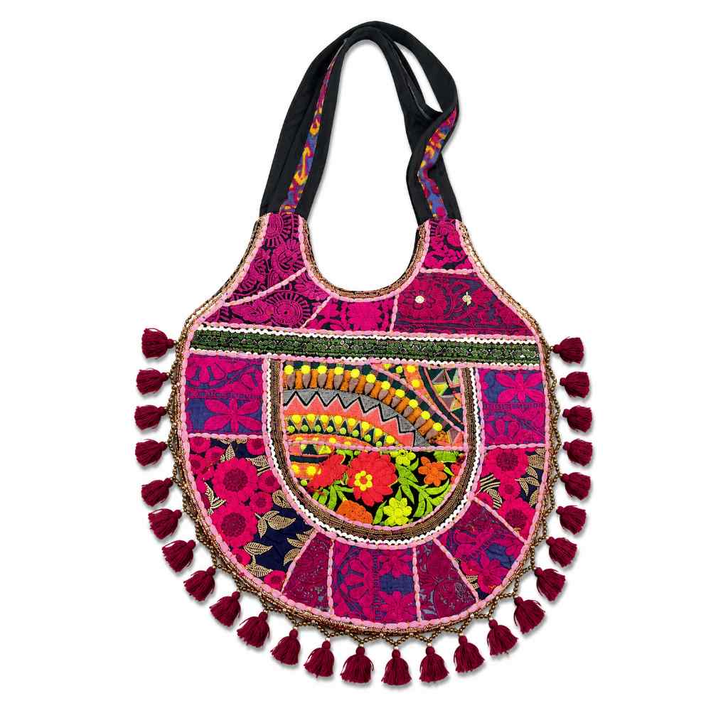 Vintage Noir Tassel Embroidered Tote Bag for Women
