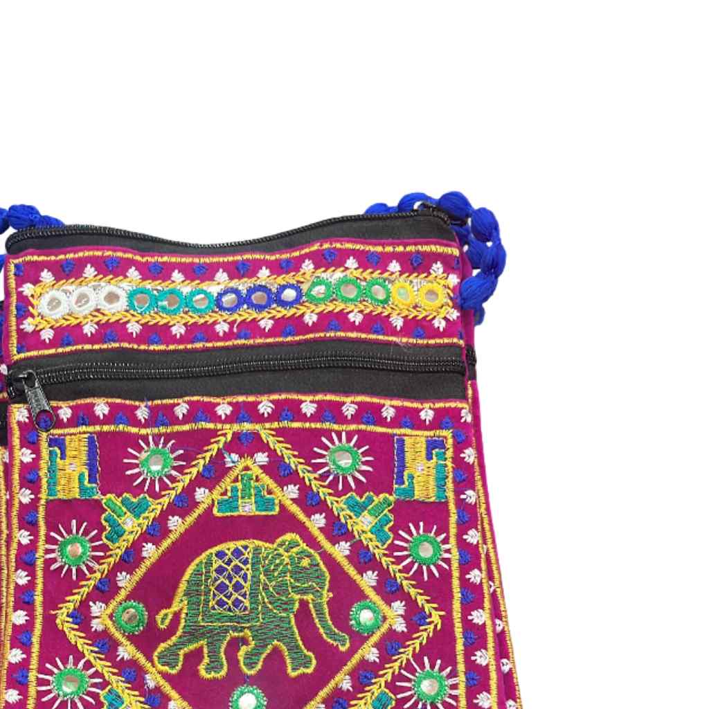 Folk Art Elephant Embroidered Sling Bag