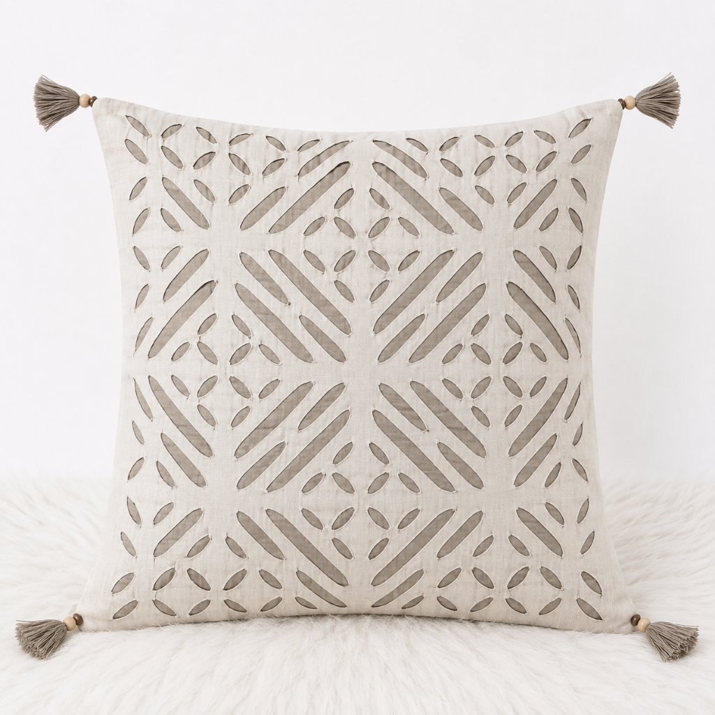 Garden Grace Applique Cutwork Cushion Cover