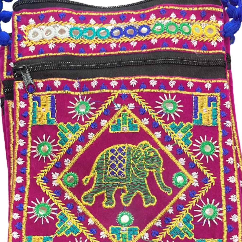 Folk Art Elephant Embroidered Sling Bag