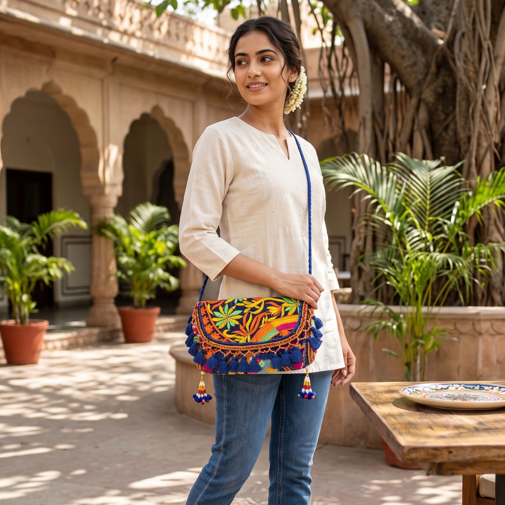 Boho Embroidered Sling Purse for Women