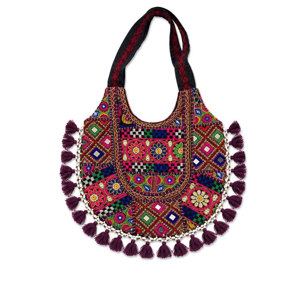 Vintage Noir Tassel Embroidered Tote Bag for Women
