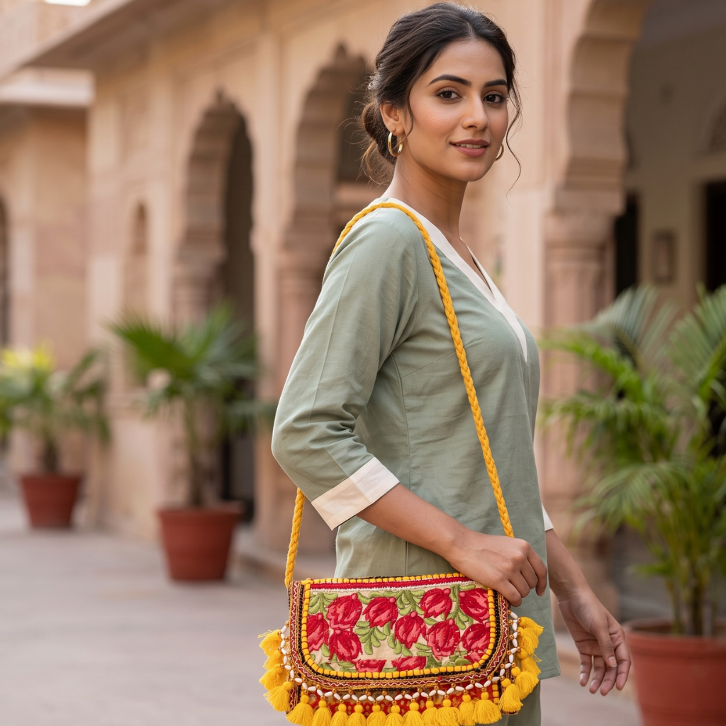 Sunlit Tassel Embroidered Sling Bag for Women