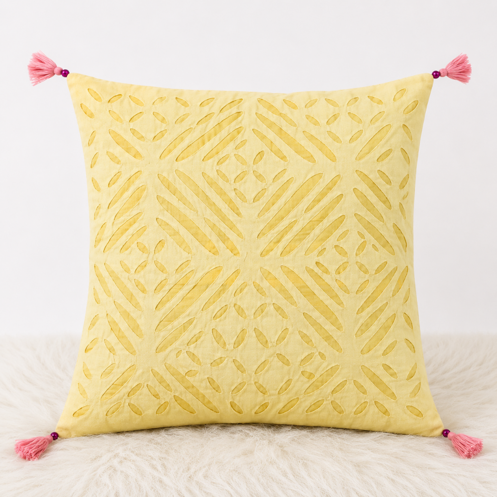 Garden Grace Applique Cutwork Cushion Cover