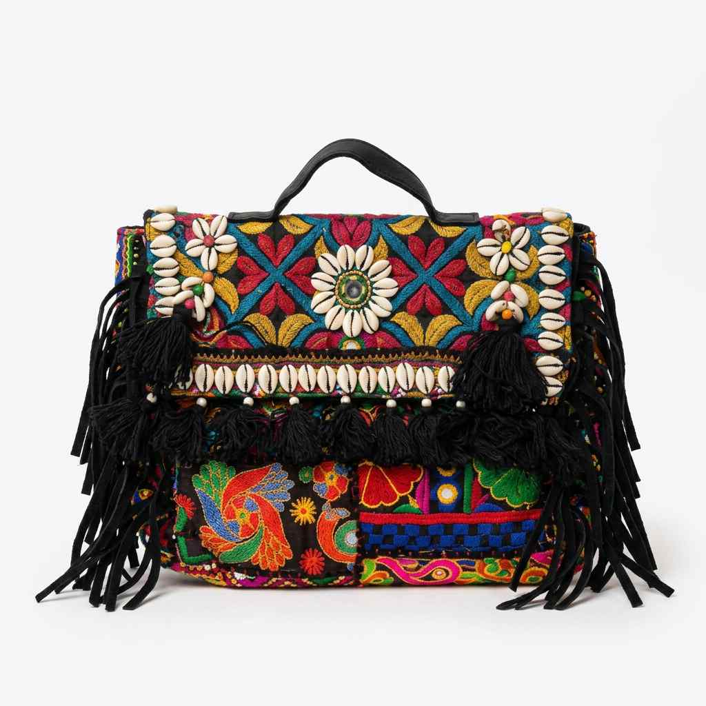 Embroidered Fringe Banjara Laptop Bag for Women