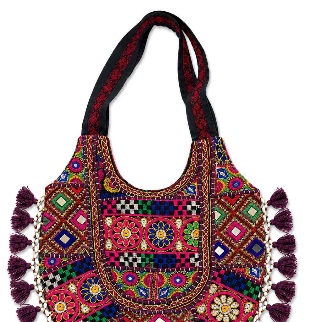 Vintage Noir Tassel Embroidered Tote Bag for Women