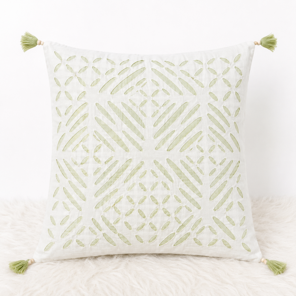 Garden Grace Applique Cutwork Cushion Cover