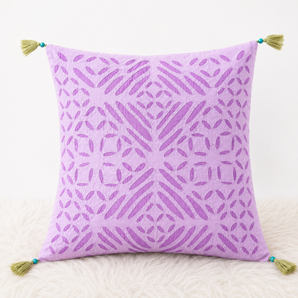Garden Grace Applique Cutwork Cushion Cover