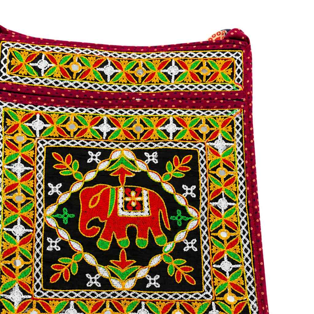 Folk Art Elephant Embroidered Sling Bag