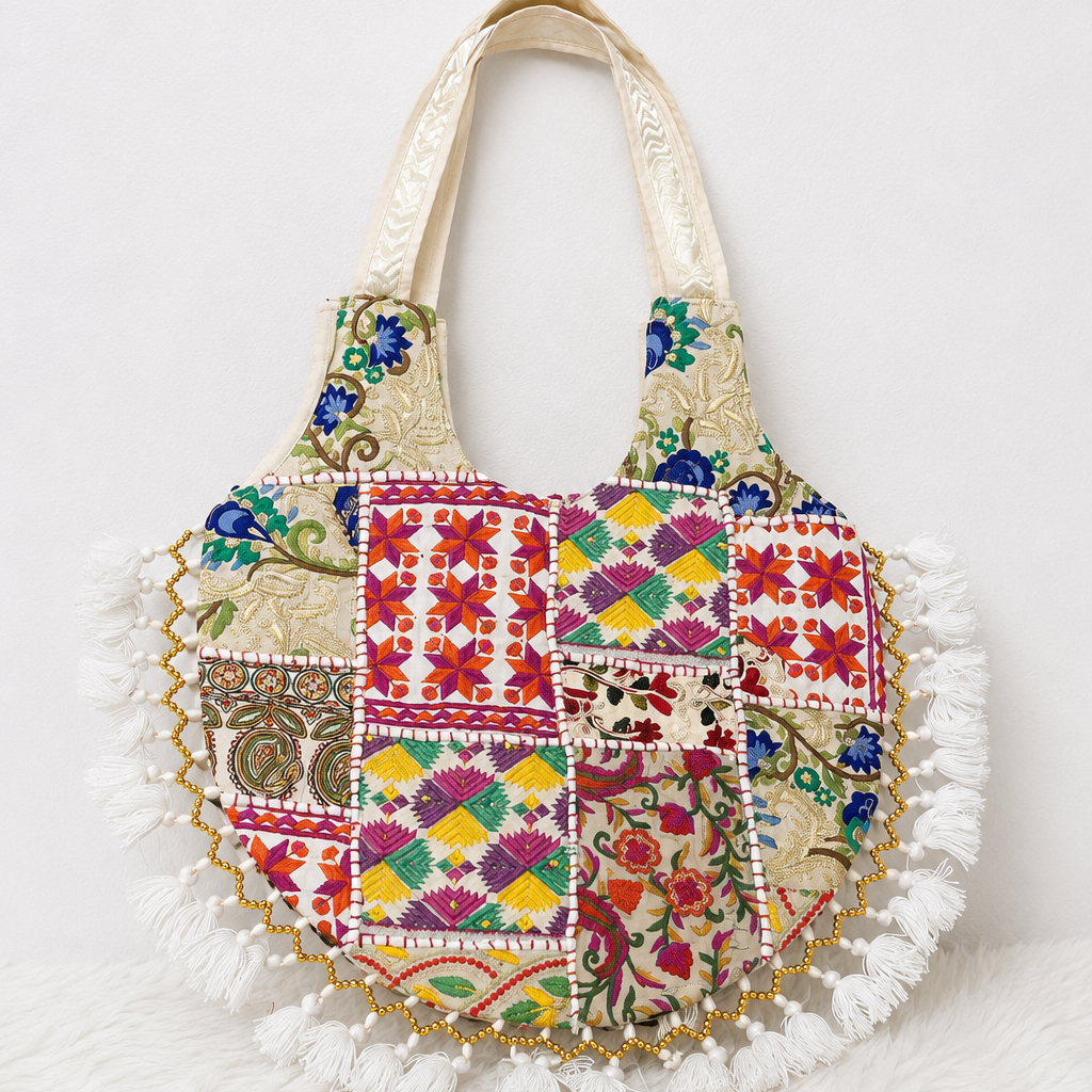 Vintage Noir Tassel Embroidered Tote Bag for Women