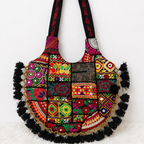 Vintage Noir Tassel Embroidered Tote Bag for Women