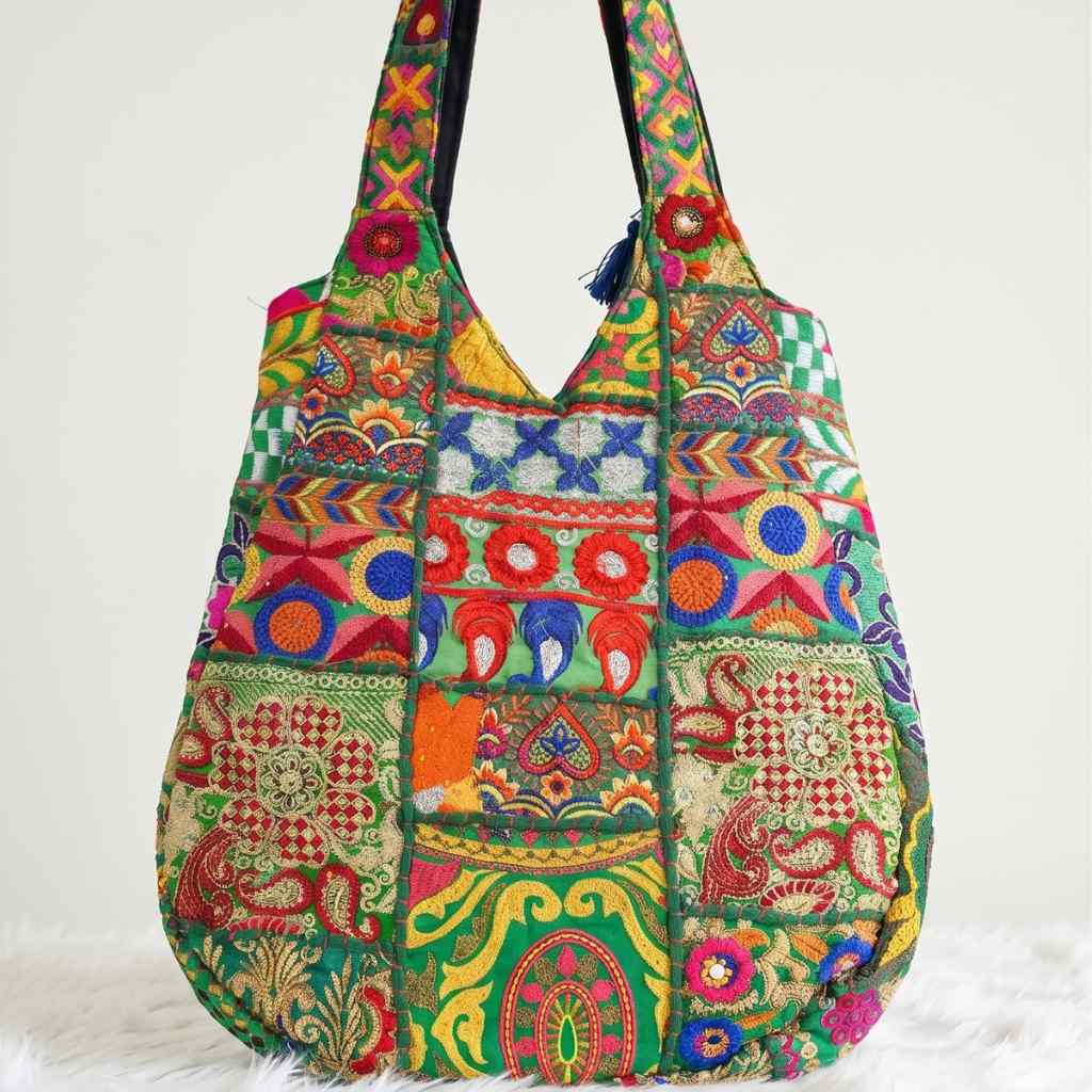 Folk Mosaic Embroidered Banjara Tote Bag for Women