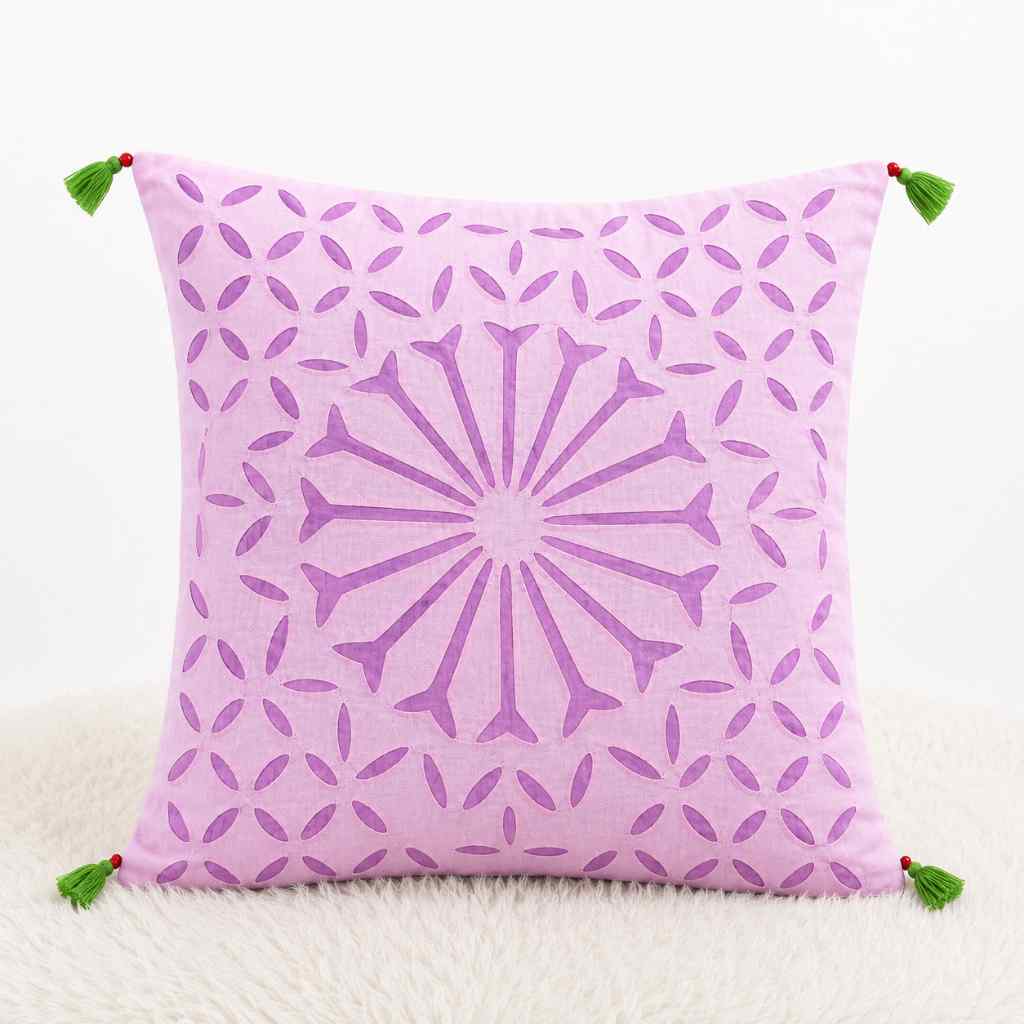 Geometric Applique Cutwork Cushion Cover