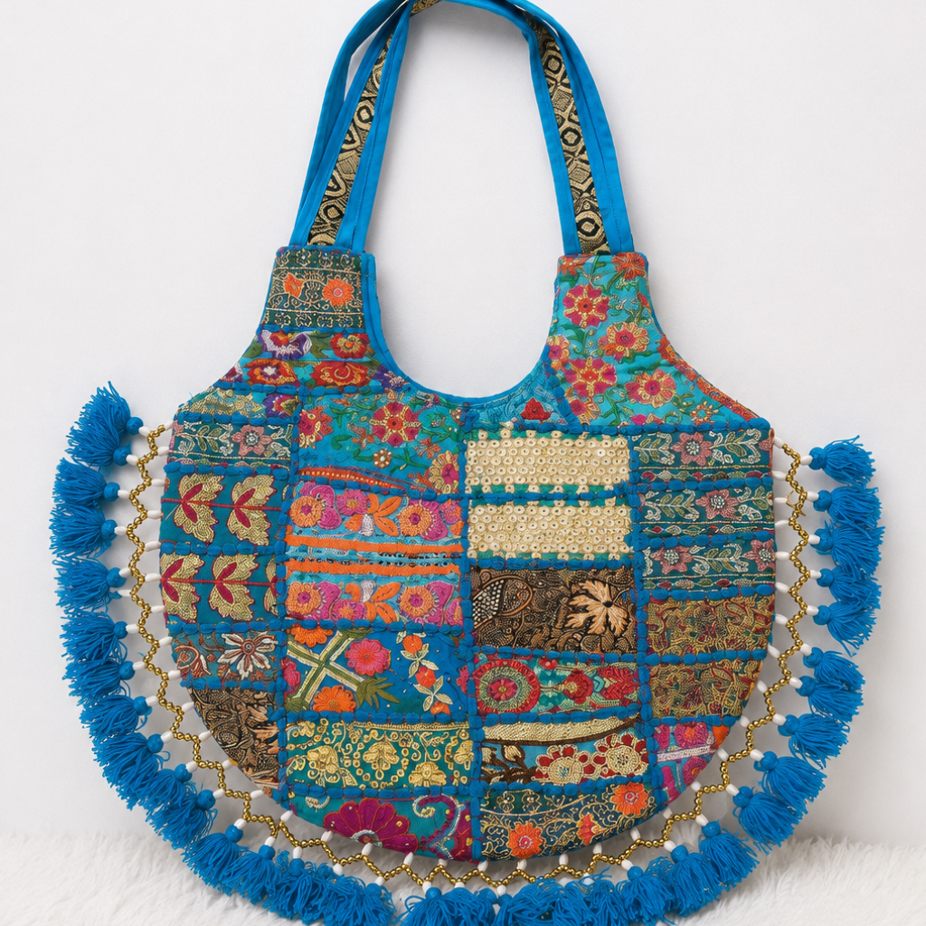 Vintage Noir Tassel Embroidered Tote Bag for Women