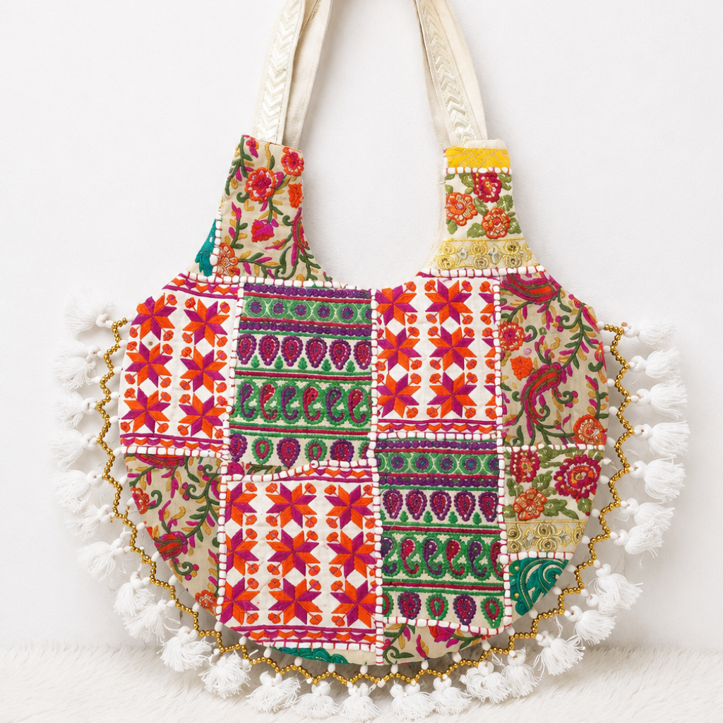Vintage Noir Tassel Embroidered Tote Bag for Women