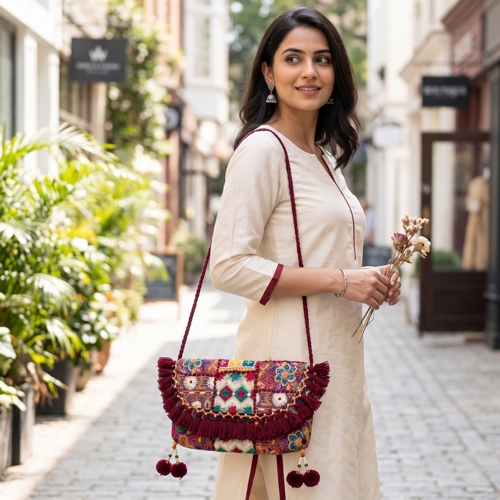 Boho Embroidered Sling Purse for Women