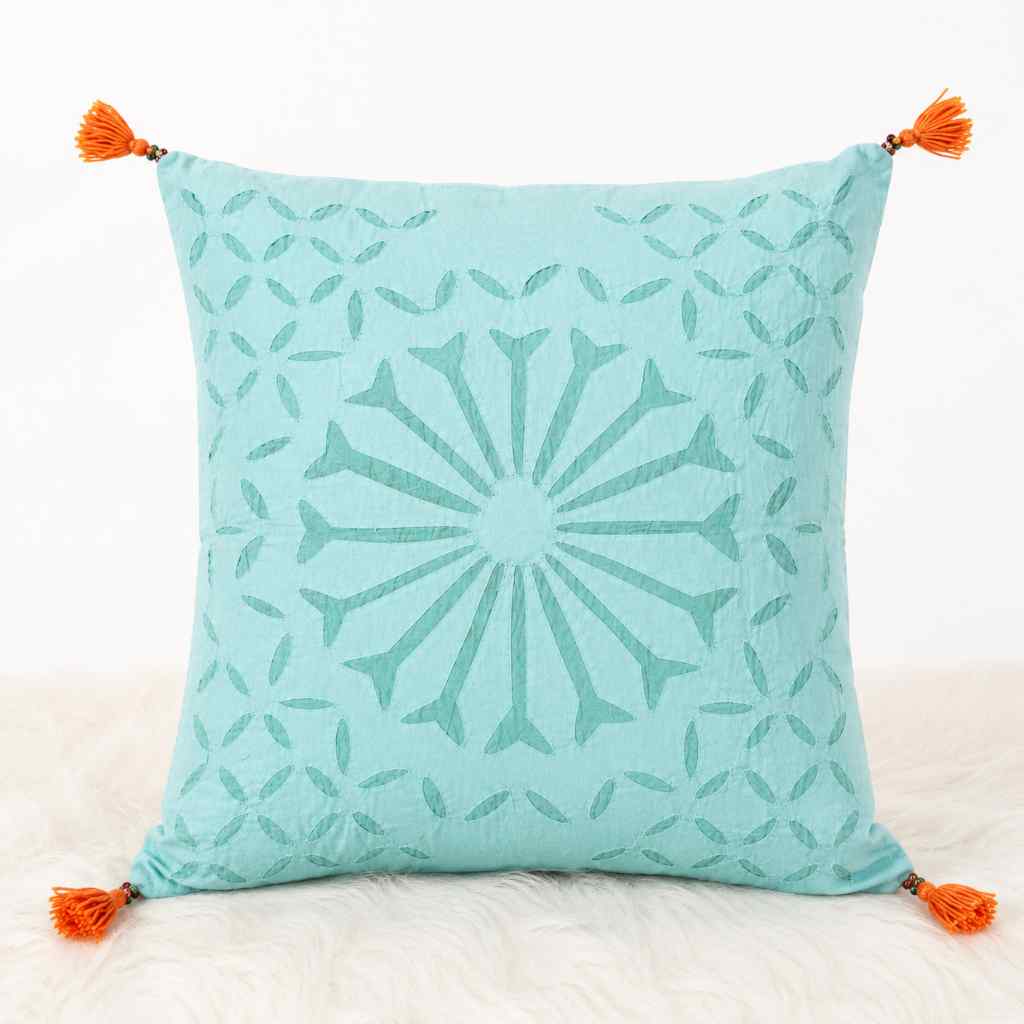 Geometric Applique Cutwork Cushion Cover