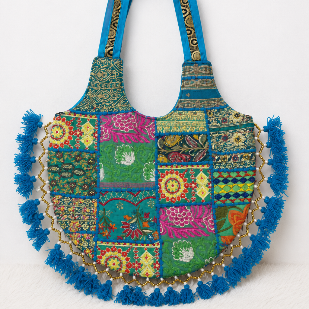 Vintage Noir Tassel Embroidered Tote Bag for Women