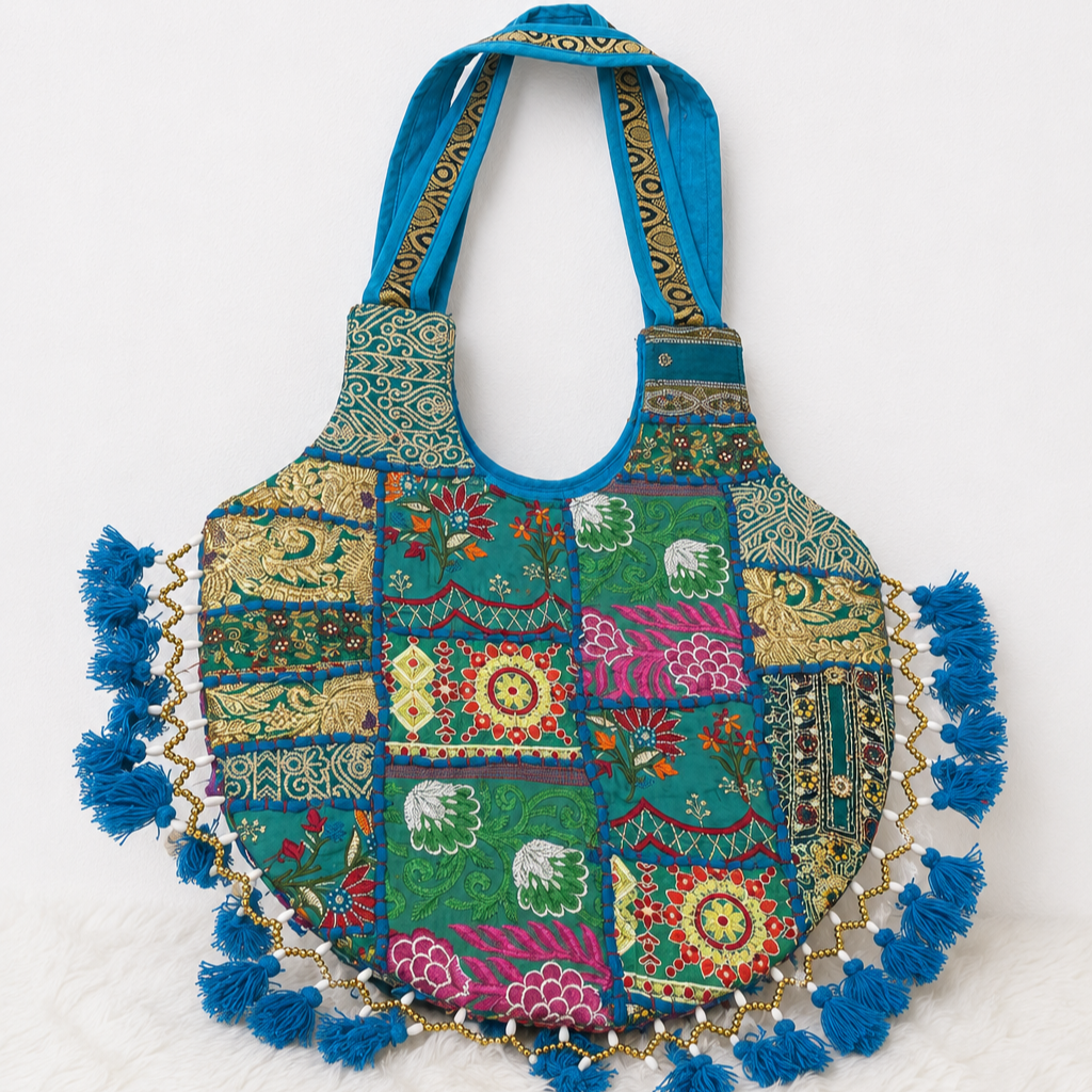 Vintage Noir Tassel Embroidered Tote Bag for Women