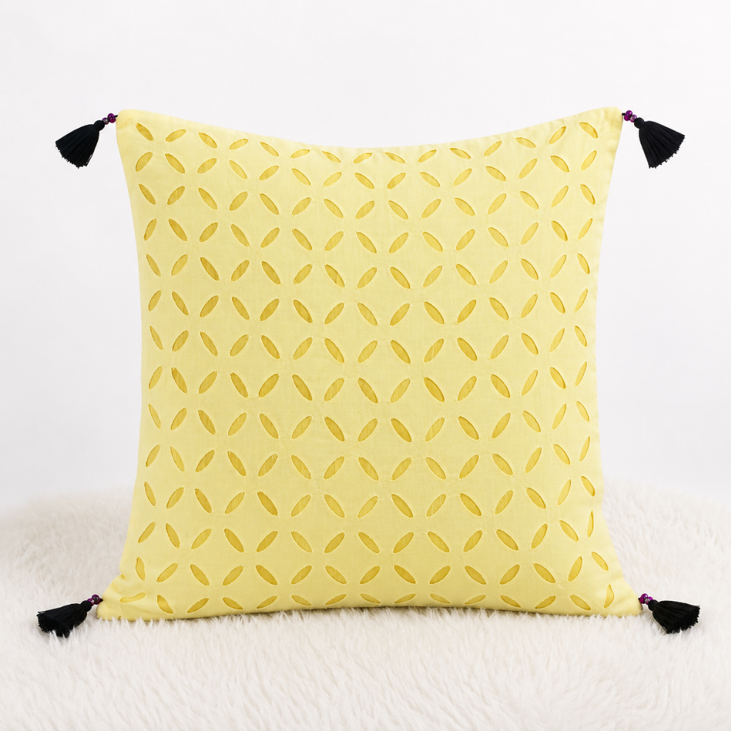 Intricate Applique Cutwork Cushion Cover