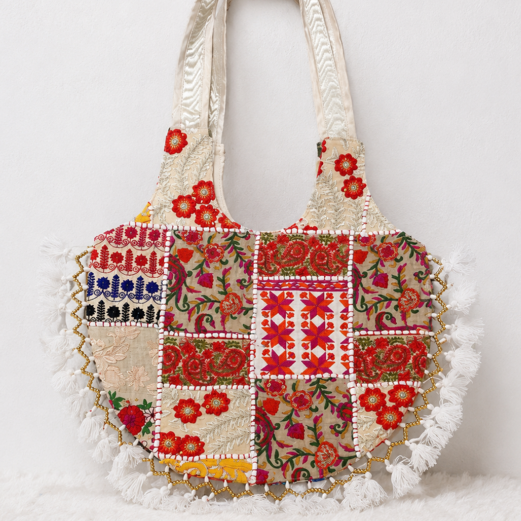 Vintage Noir Tassel Embroidered Tote Bag for Women